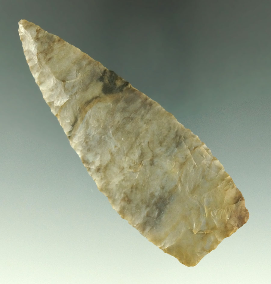 3 3/4" Lanceolate - nicely made from very attractive Plum Run Flint. Found in Champaign Co., OH.