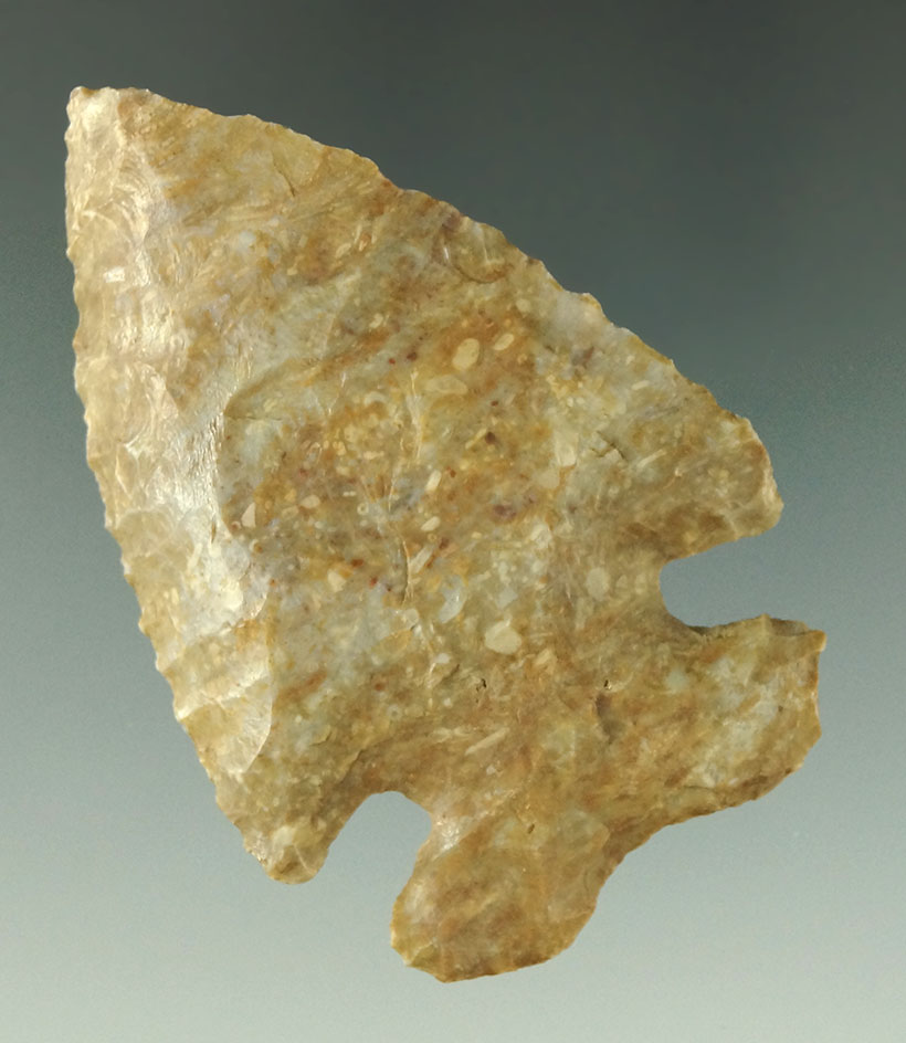 2 9/16" Archaic Bevel made from beautifully patinated material found in Erie Co., Ohio.