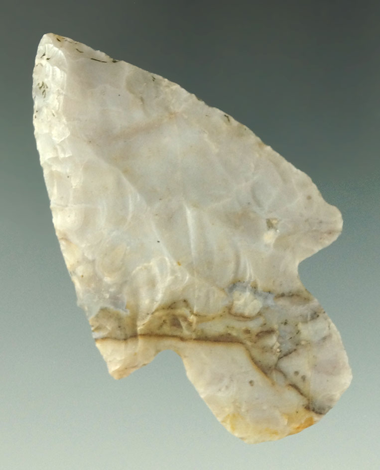 Classic style 2 9/16" Flint Ridge Flint Adena found in Ross Co., Ohio.