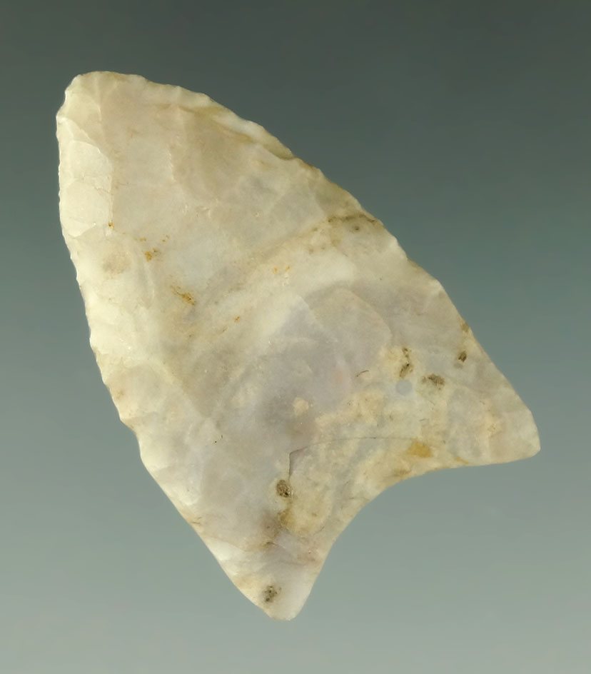 1 5/8" Paleo fluted Clovis made from Flint Ridge Flint found in Franklin Co., Ohio. Ex. Dr. Hanke.