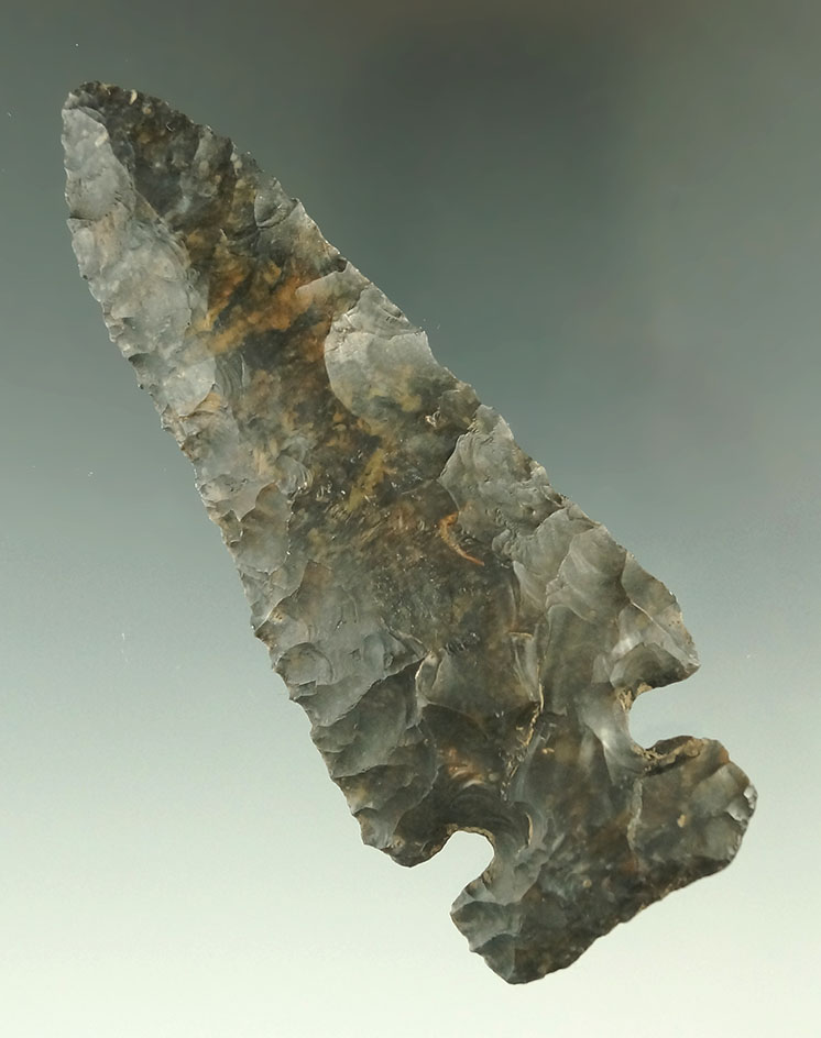 Classic style 4 1/8" Coshocton Flint Thebes Bevel found in Ross Co., Ohio.