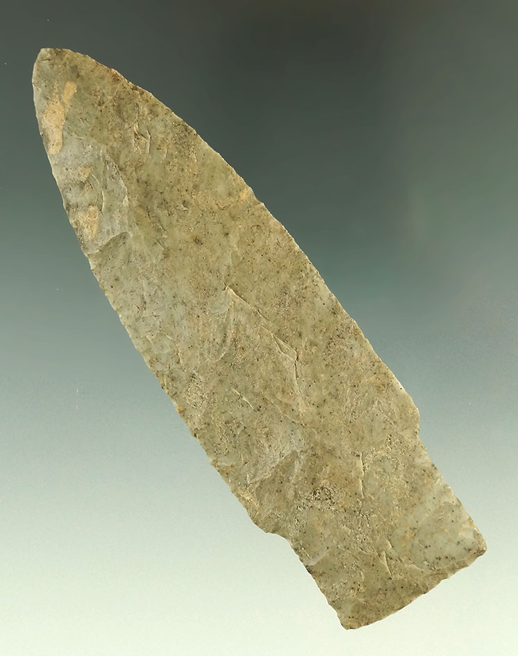 4 3/8" very rare Paleo Stemmed Lance - Crooksville chert found near the Ohio River. Bennett COA.