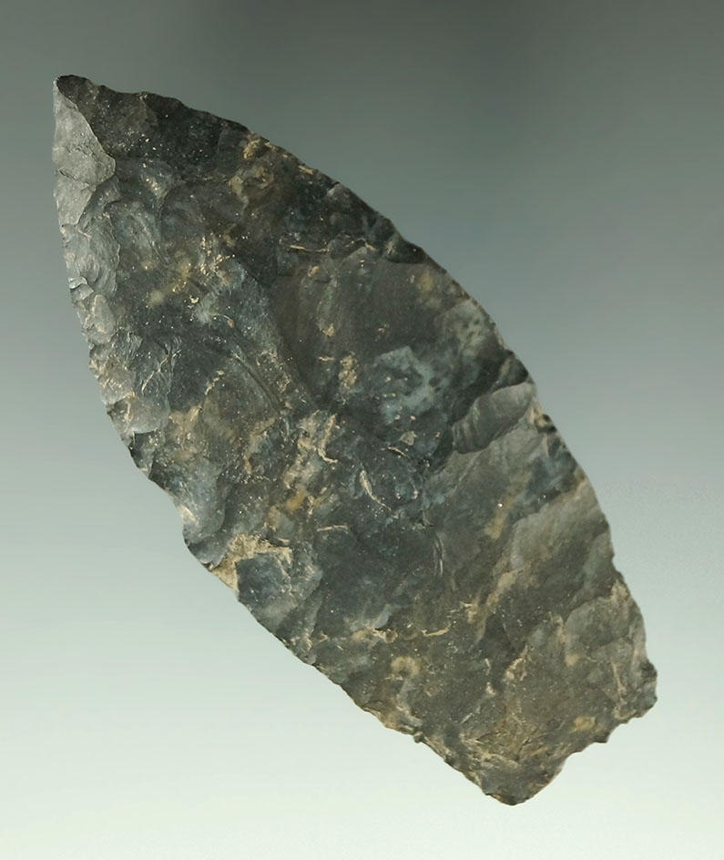 3 1/8" Coshocton Flint Paleo Lanceolate found in Seneca Co., Ohio. Ex. C. C. Thomas collection.