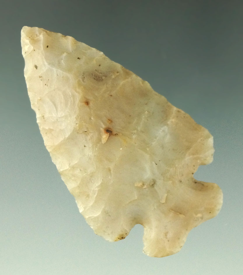 Heavily patinated2 3/8" Flint Ridge Flint Notched Base  Dovetail - Greene Co., Ohio.