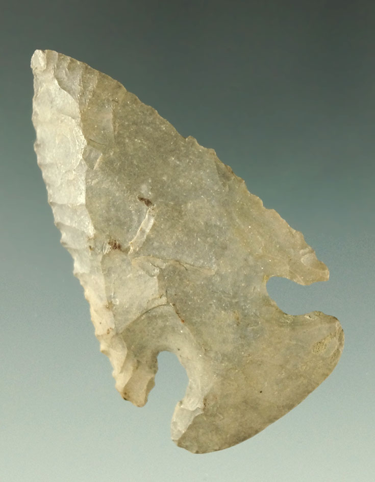 2 5/16" nicely styled Thebes Bevel found in Fayette Co., Ohio. Ex. Dan Schleich collection.