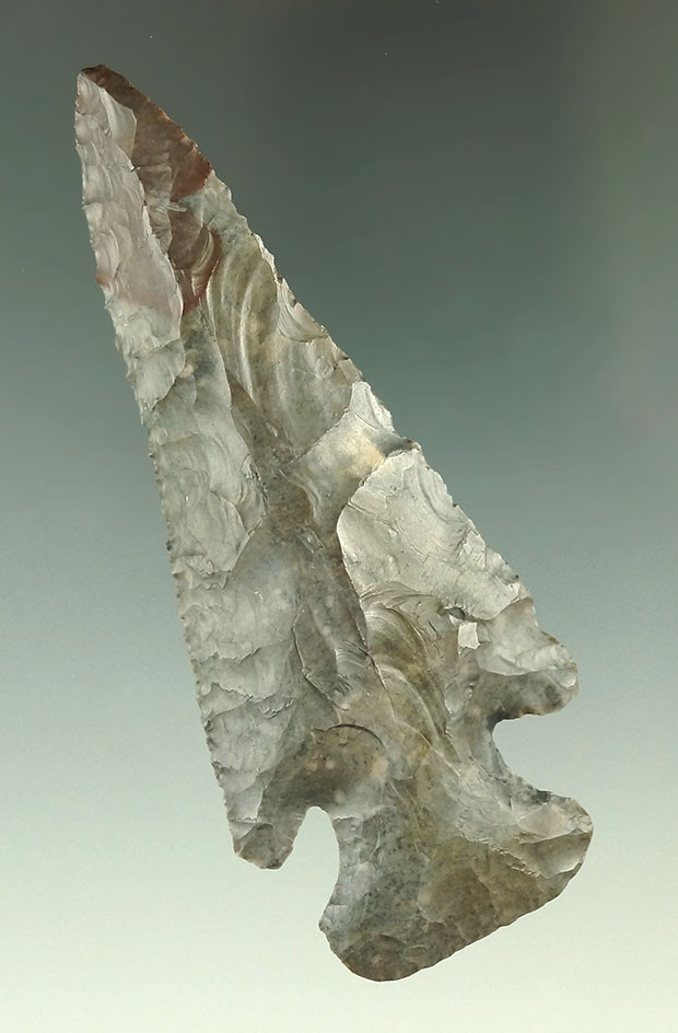 3 5/8" very colorful Coshocton Flint Bevel found near Nevada Ohio in Crawford Co., Ohio.
