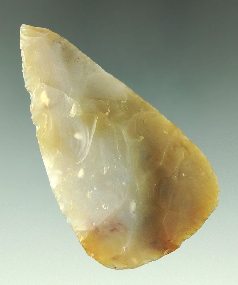 2 9/16" Adena Leaf Blade made from highly translucent Flint Ridge chalcedony found in Ohio.
