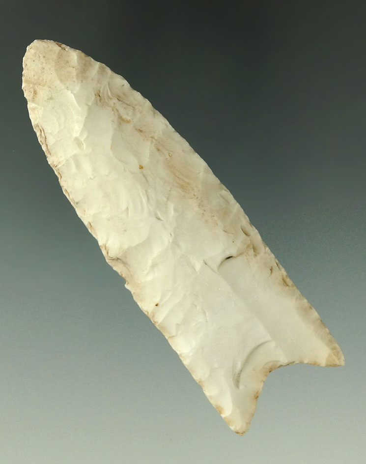Pictured! 3 3/8" Paleo fluted Clovis - Burlington chert found in Cass Co., Illinois. Berner COA.