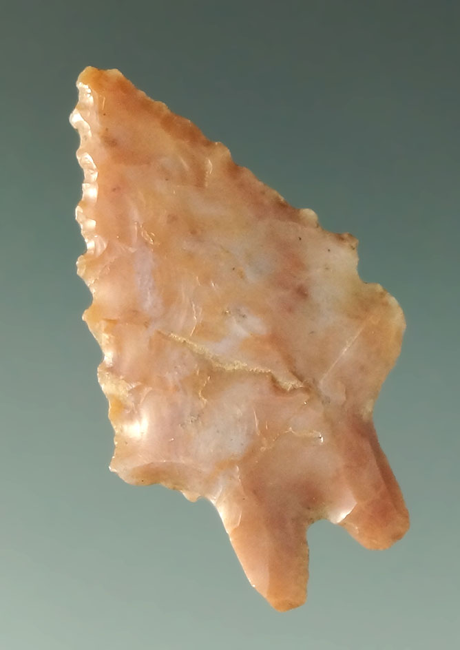 1 5/16" Burinated Base Lake Erie Bifurcate made from gem quality Flint Ridge Flint found in Ohio.