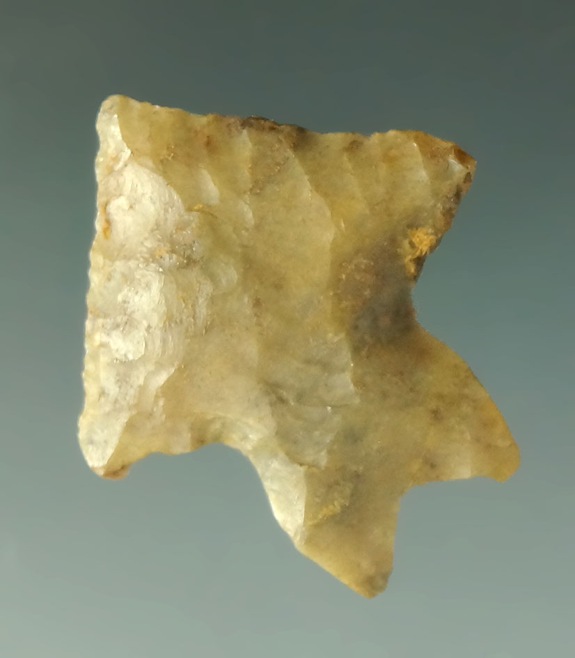 1 3/16" Flint Ridge Flint Lake Erie Bifurcate with a burinated base found in Ohio
