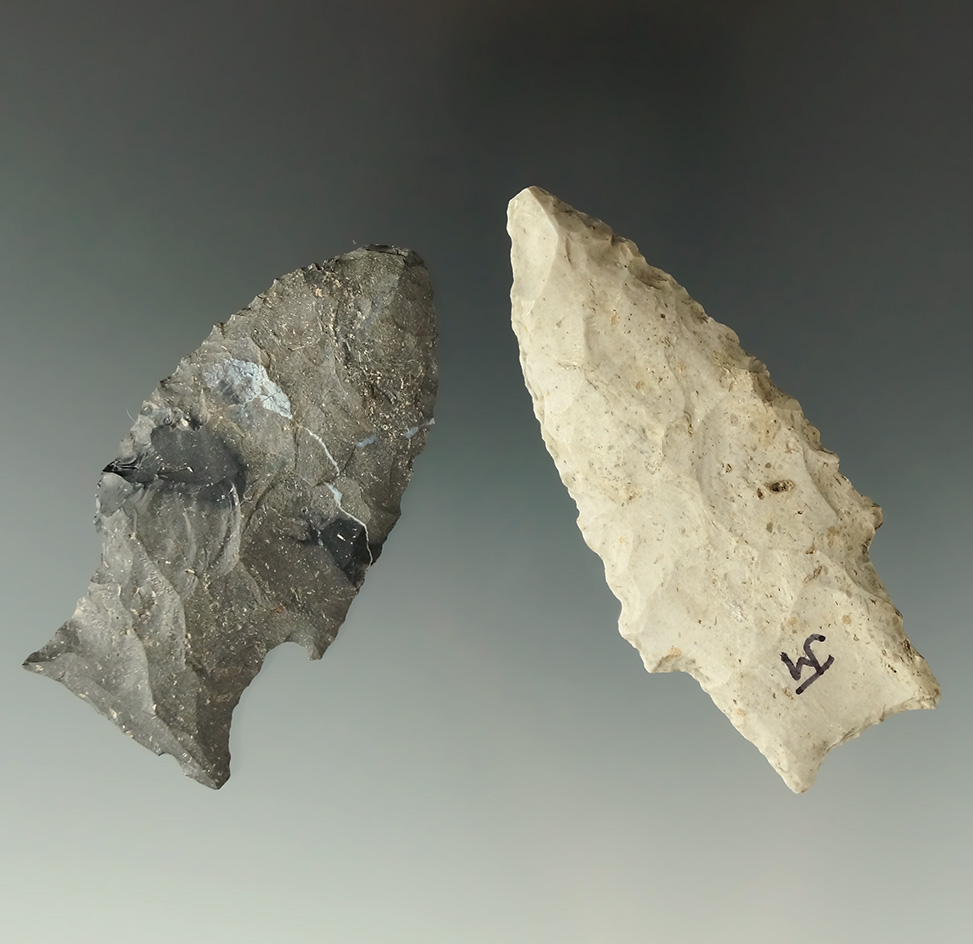 Pair of Ohio Paleo Stemmed Lances, one is a Stringtown. Largest is 2 3/4".
