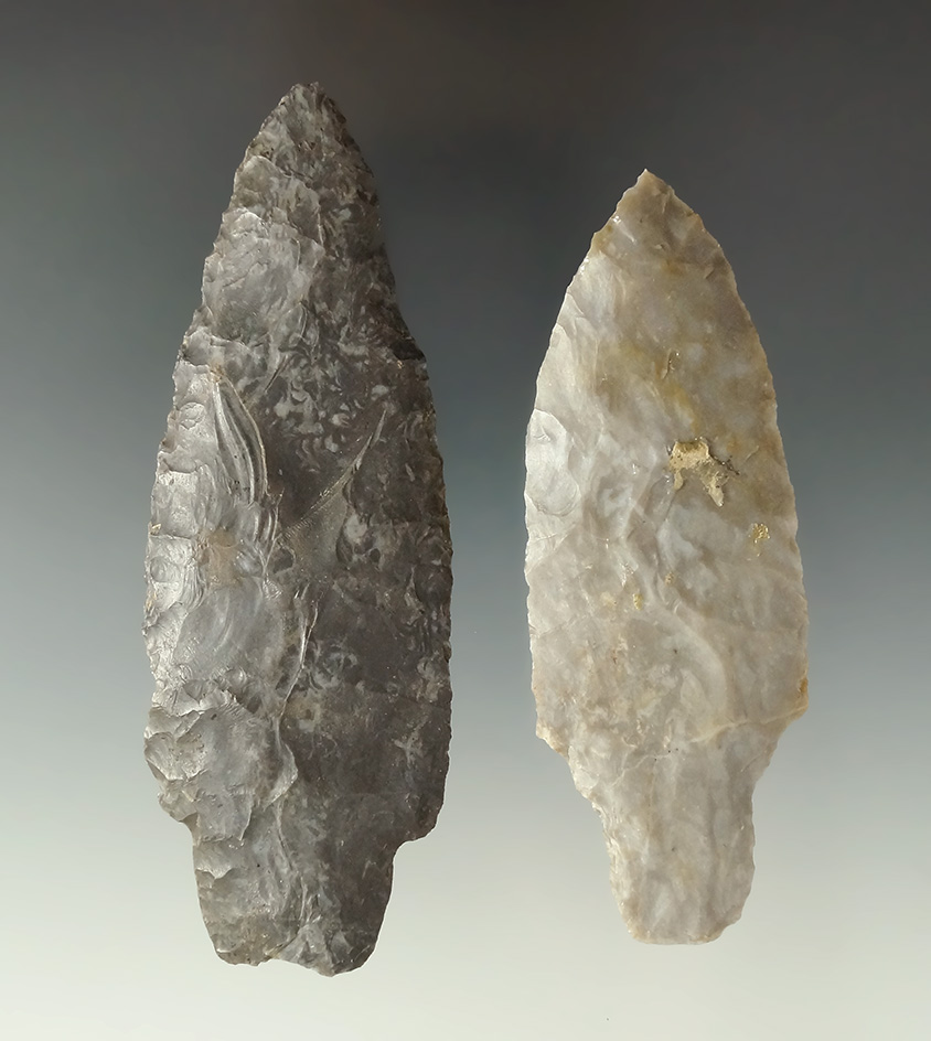 Pair of well styled Adena points found in Ohio, largest is 4 3/16".