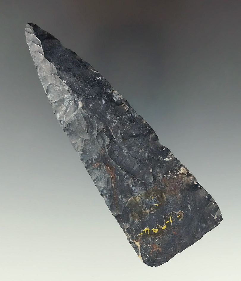Large 4 7/16" Fort Ancient Triangular Knife found in Ohio. Ex. Perry Snyder, T. Harding.
