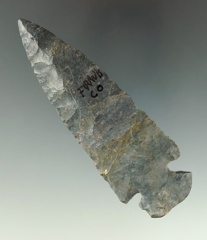 3 13/16" Coshocton Flint Dovetail with nice mineral deposits on surface found in Franklin Co., Ohio.