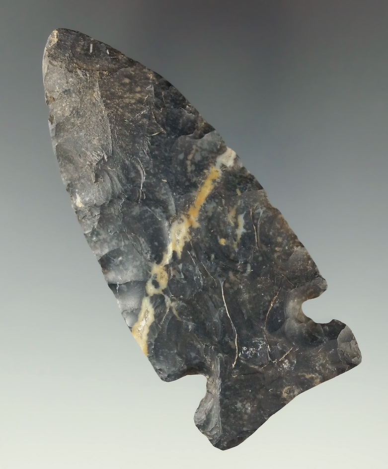 Classic style 3 9/16" Archaic Big Sandy Sidenotch - beautiful Coshocton Flint - Holmes Co., Ohio.