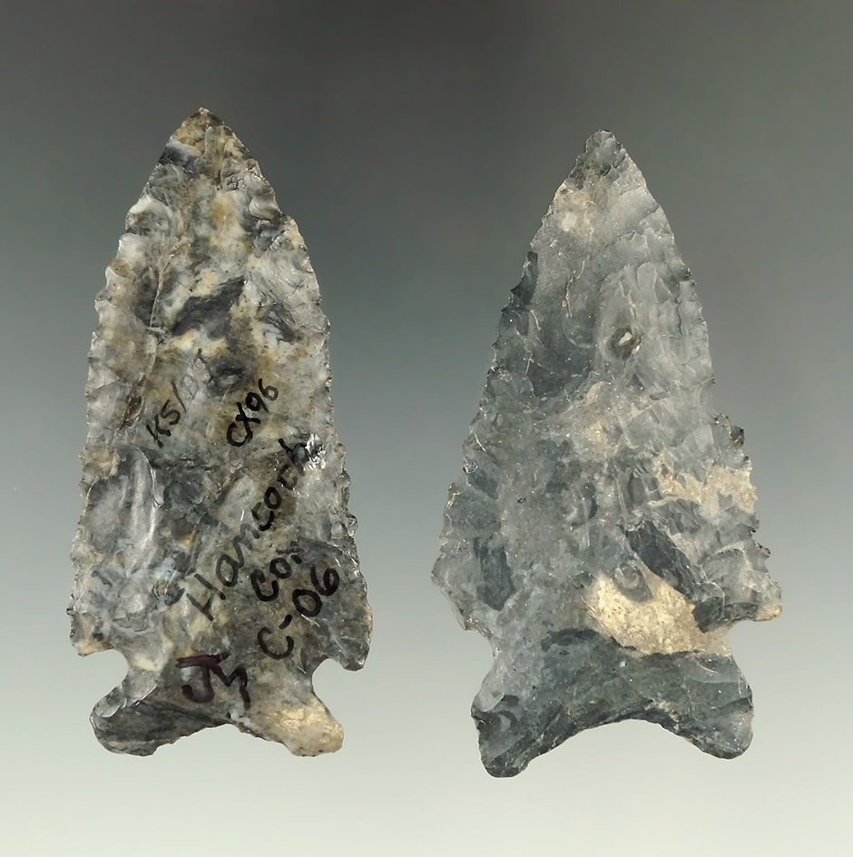 Pair of Coshocton Flint Bifurcates found in Ohio, largest is 2 11/16".