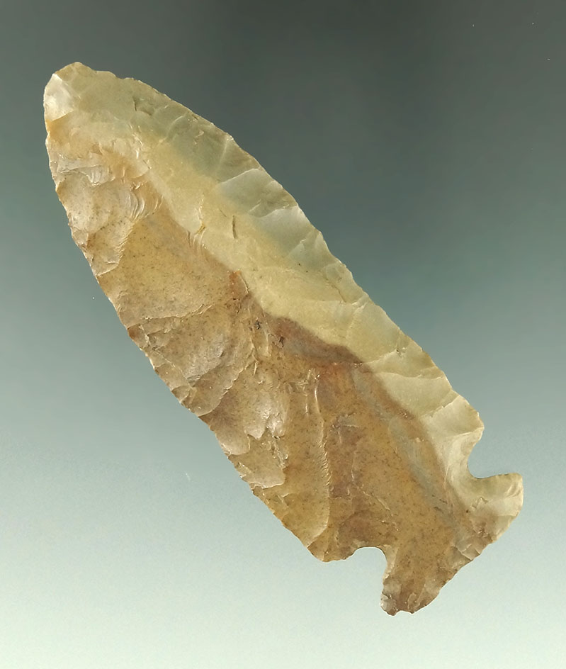 3 3/16" Archaic Dovetail style Knife - Erie Co., Ohio - Multi-colored Carter Cave Flint. Bennett COA