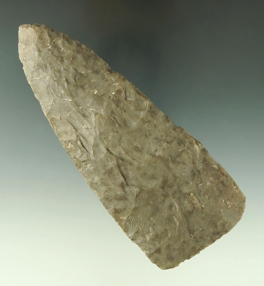 Large 5 1/2" Flint Ridge Flint Knife found in Stark Co., Ohio. Ex. Gilbert Dilley collection.