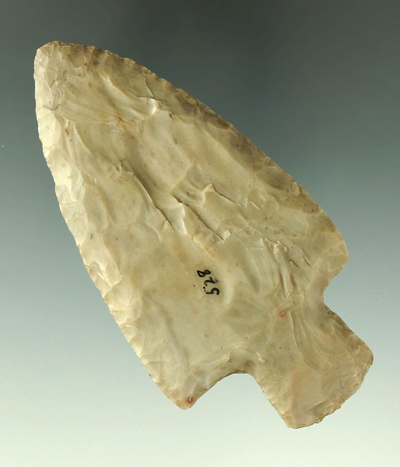 3 9/16" Flint Ridge Flint Adena found in Perry Co., Ohio. Ex. Homer Frush collection.