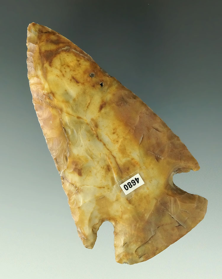Exceptional! Very heavily patinated 3 5/8" Flint Ridge Flint Deep Notch found in Delaware Co., Ohio.
