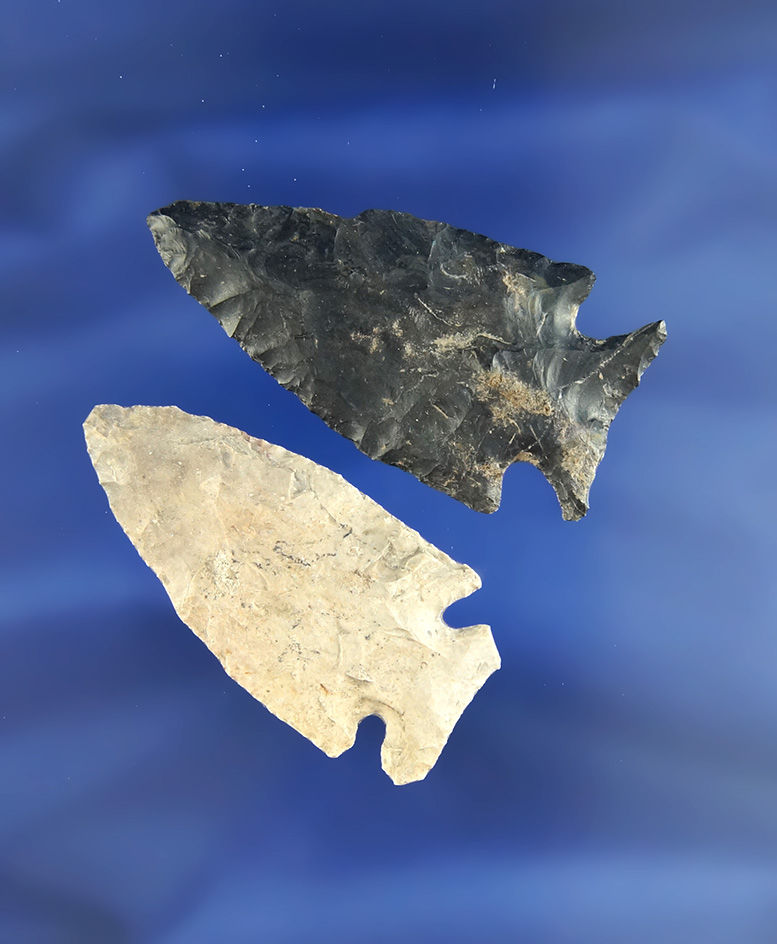 Pair of Intrusive Mound Points found in Richland and Hardin Co.,  Ohio, largest is 2 1/8".