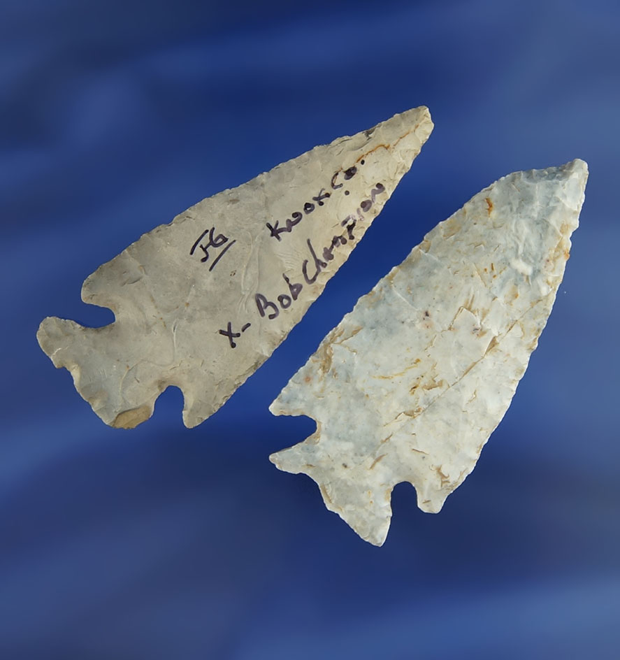 Pair of Intrusive Mound Points found in Knox Co.,  Ohio, largest is 2 1/8".