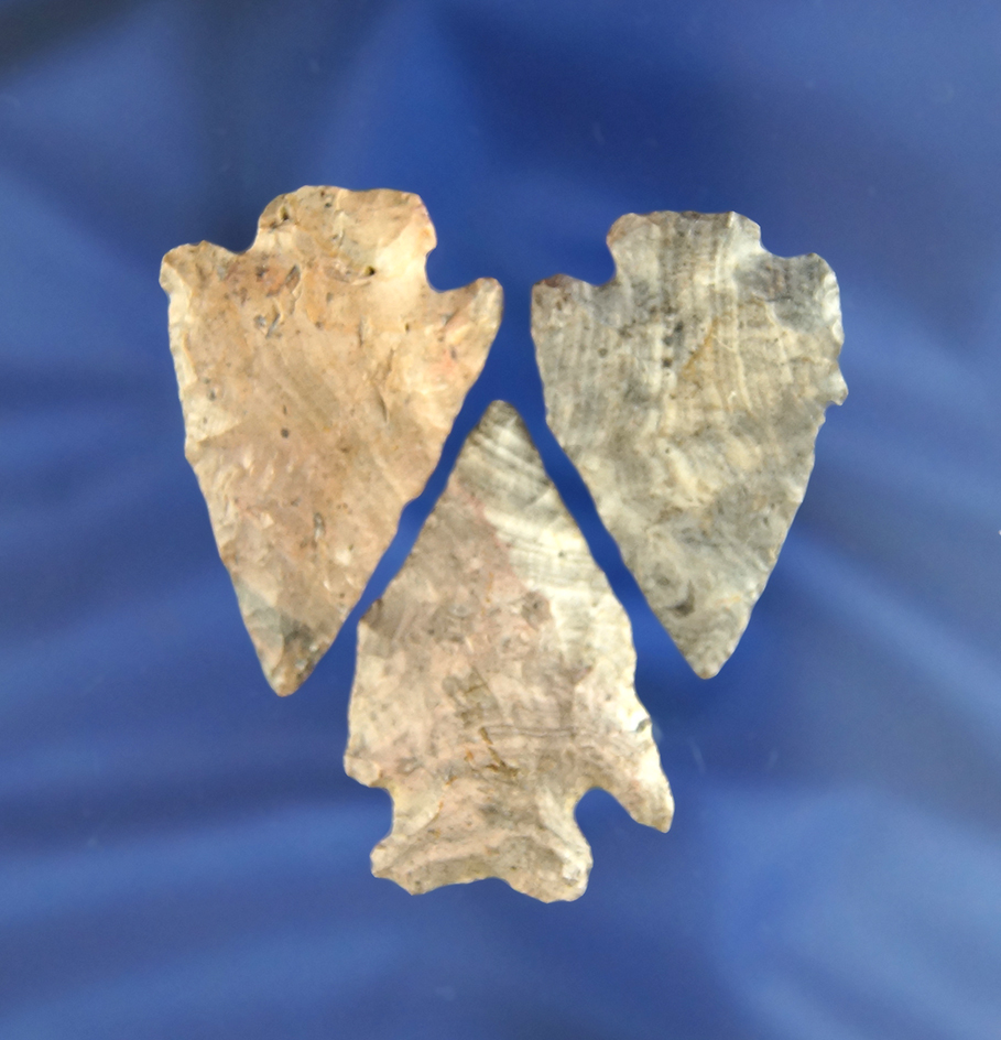Set of three Nethers Flint Pentagonal Points found in Pickaway Co., Ohio on Madison Walnut Road.