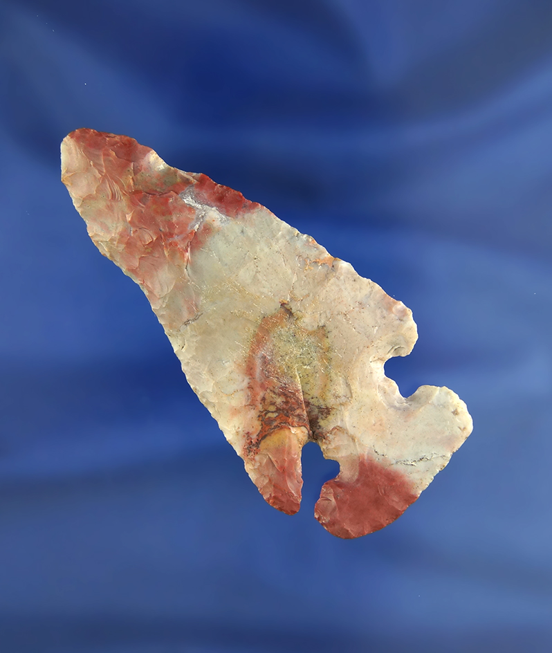 3 3/16" E-Notch Thebes Bevel made from very colorful Flint Ridge Flint found in Franklin Co.,  Ohio.