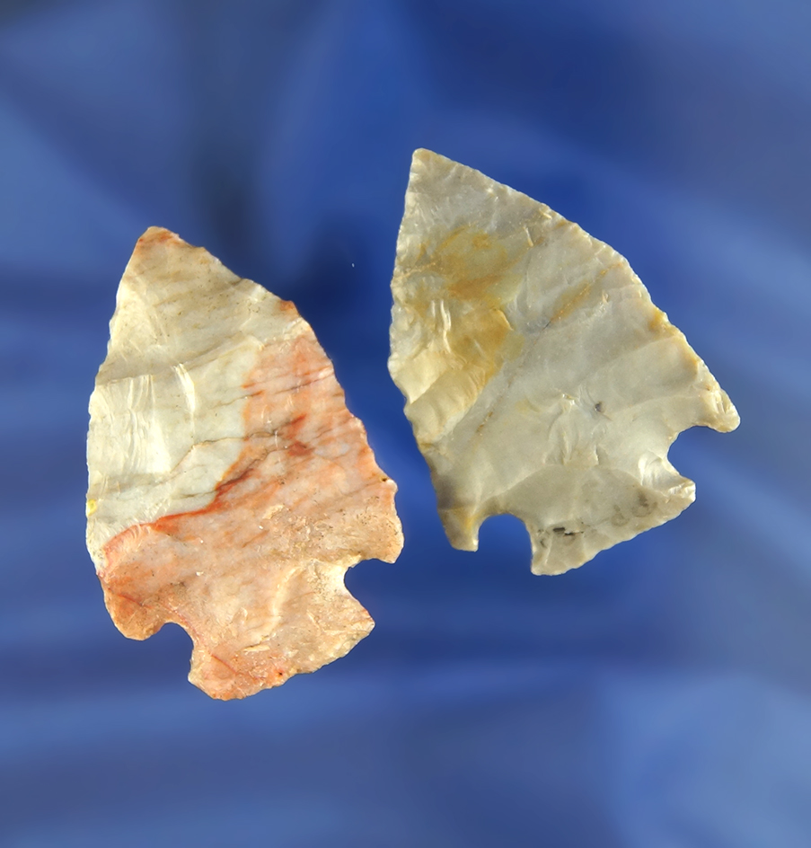 Pair of classic styled Flint Ridge Flint Pentagonal Points found in Licking Co.,  Ohio. Largest is 2