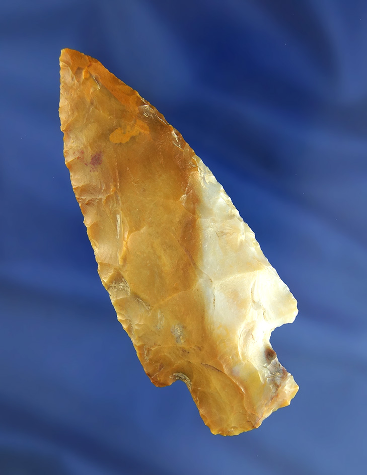 3 3/4" Flint Ridge Flint Stemmed Adena Knife - beautiful multicolored material- Union Co.,  Ohio.