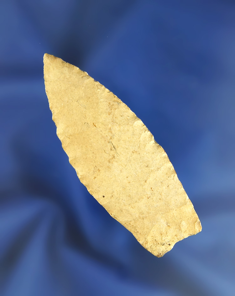 Excellent flaking on this 2 13/16" Ohio Paleo Lanceolate from the  Platt collection. Bennett COA.