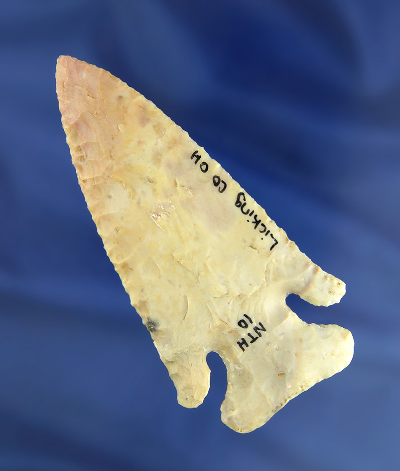 Beautiful 3 5/8" Flint Ridge Flint Thebes - minor restoration  by Jim Backman Licking Co.,  Ohio.