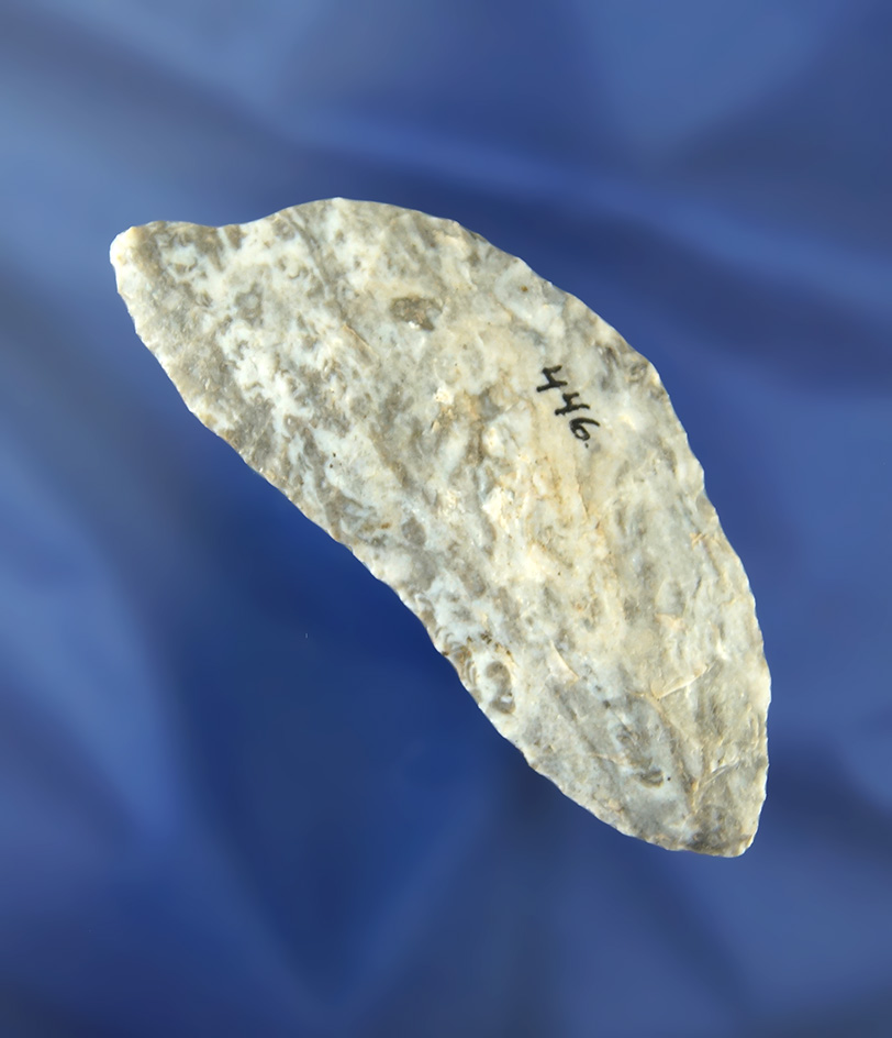 3 7/16" Paleo Uniface Knife made from beautifully mottled Flint Ridge Flint found in Wayne Co., Ohio