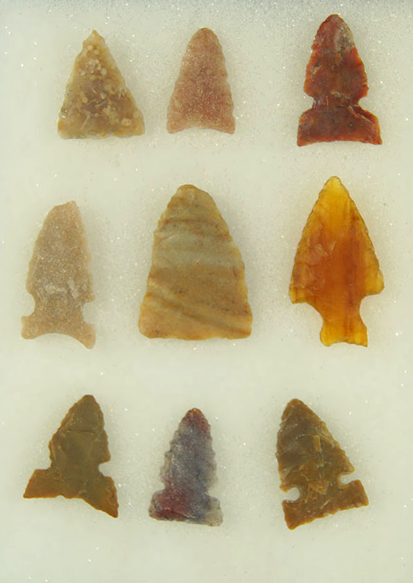 Set of 9 assorted Southwestern U.S. Arrowheads.  Largest is 1 3/16".