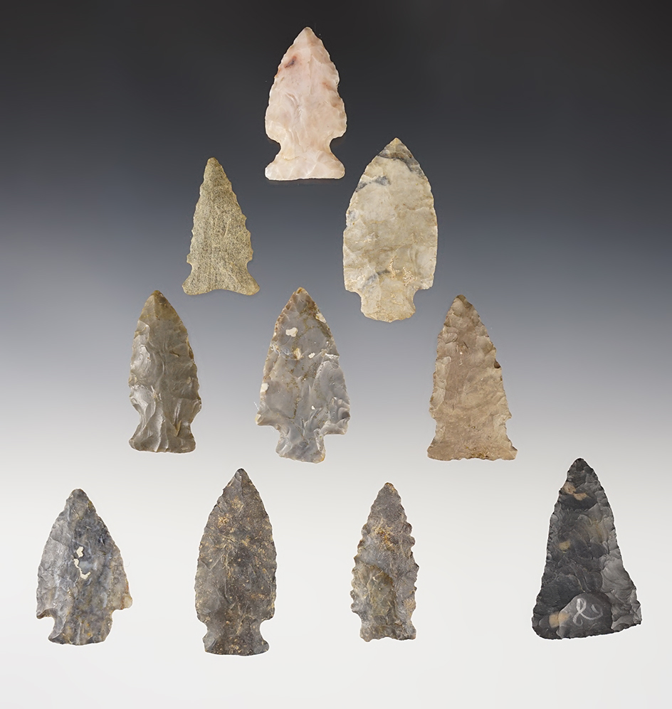 Set of 10 nicely made Ohio Points. The largest is 2".