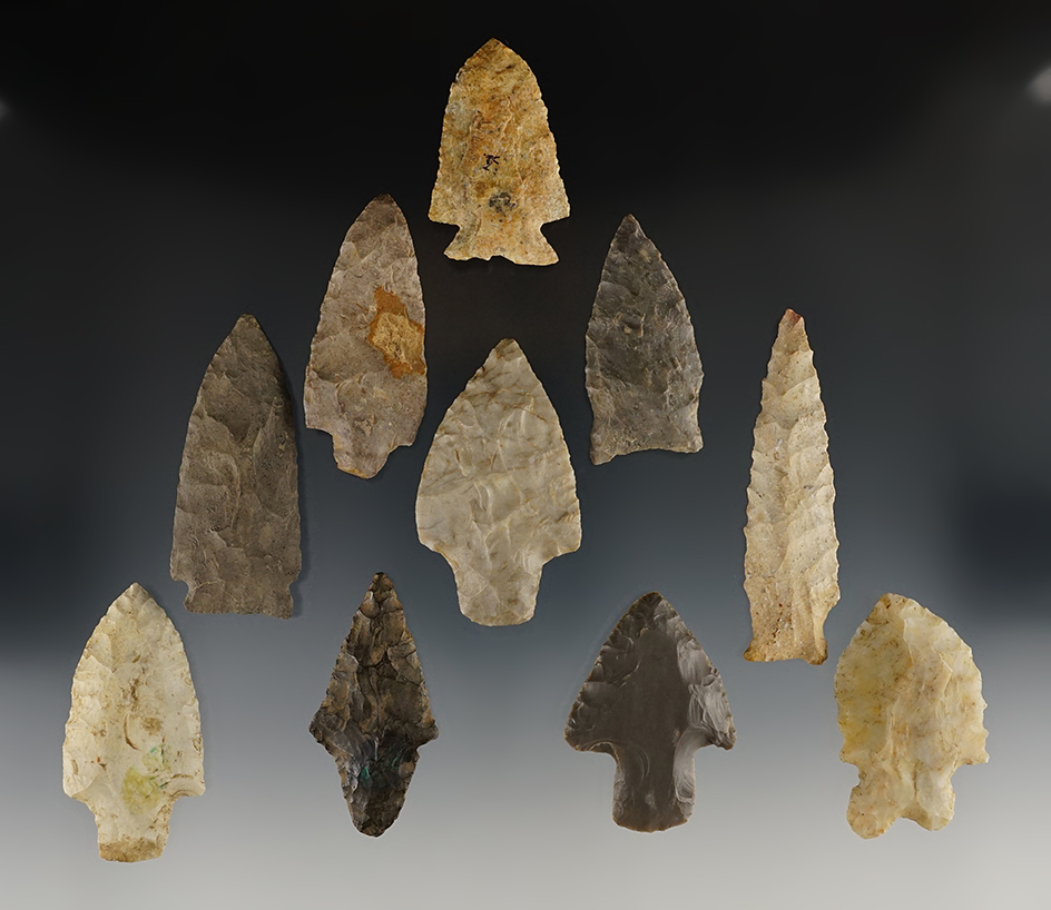 Set of 10 nicely made Midwest Points. The largest is 3 3/16".