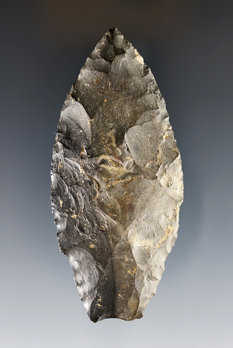 3 1/4" Paleo Stemmed Lance found in Ohio. Made from Coshocton Flint. Bennett COA.
