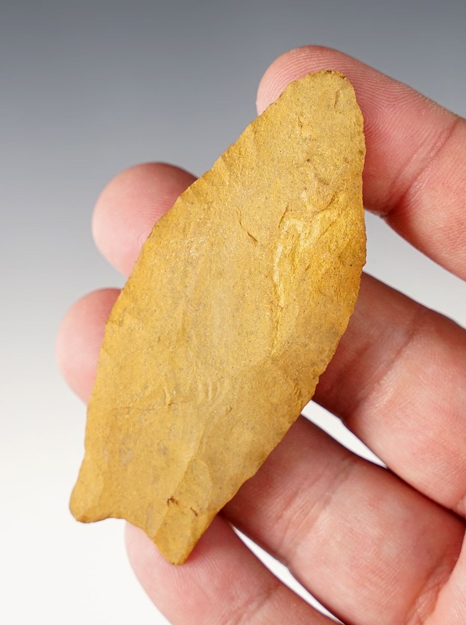 3" Fluted Paleo Point with two fluted on one face and none on the other. Fulton Co., Ohio.
