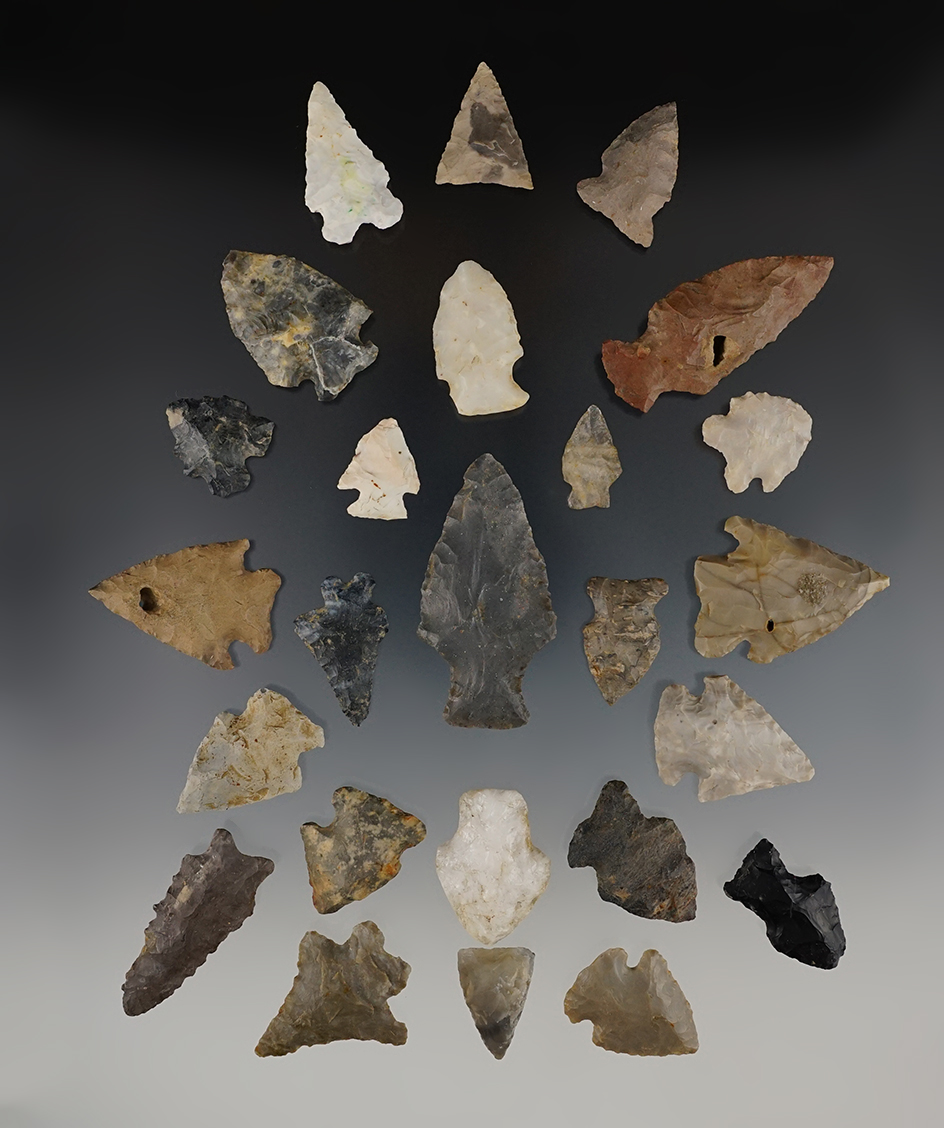 Set of 25 nice points found in the Midwest. The largest is 2 1/4".