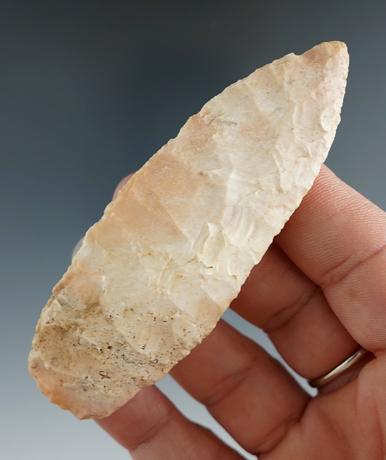 3 7/16" nicely colored Flint Blade found in Missouri. Ex. Glenn Parmentier, Dan Shannon.