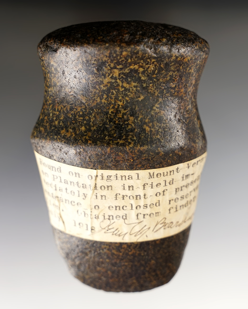 Exceptional history on this artifact - from George Washington's plantation! 4 1/4" Grooved  Axe