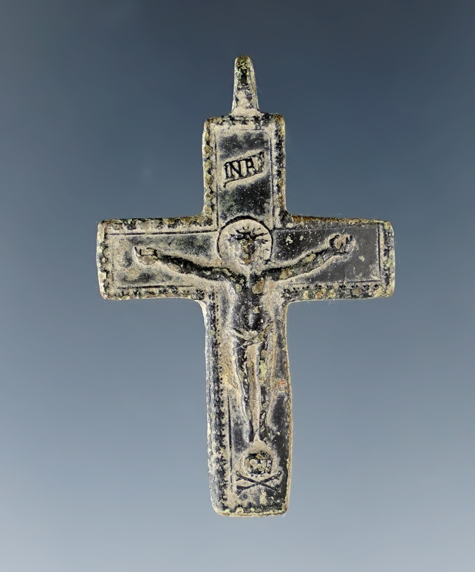 1 1/4" Tall Historic Era Jesuit Cross recovered at the Burrell Creek site in Geneva, New York.