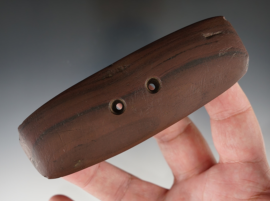 4 5/8" Red and black Banded Slate Gorget found in Pickaway Co., Ohio.