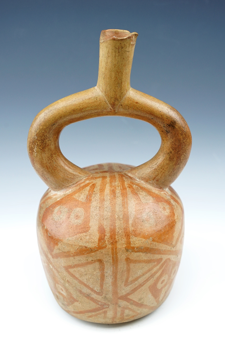 7 3/4" Tall Moche III Pottery Vessel with nice paint recovered in Peru. Ex. Mike Thursby.