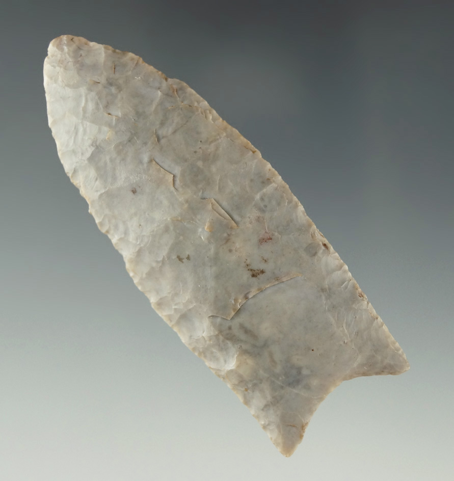 2 13/16" Paleo Fluted Clovis made from Flint Ridge Flint found in Ohio. Jackson & Davis G-9 COA's.