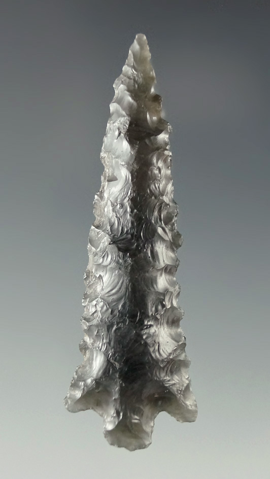 2 3/16" Rose Springs - nice edge serrations made out of semi-translucent obsidian - Oregon. COA.
