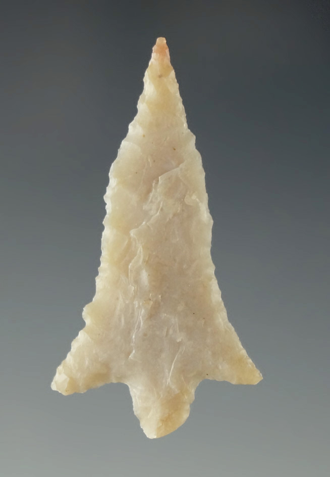 1 3/8" Pinwah point found in Texas. Ex. Charles Shewey collection. Featured in Overstreet 15th ed.