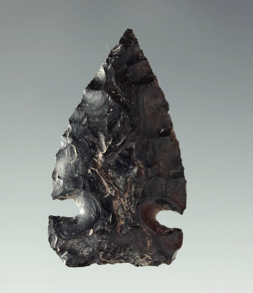 1 3/8" beautifully styled Bitterroot Sidenotch found in the Oregon area. Ex. Charlie Shewey.