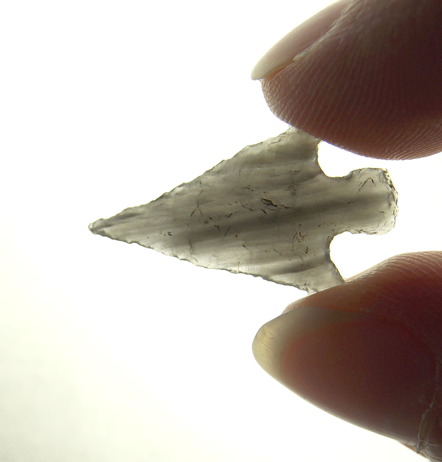 7/8" Rose Springs Corner Notch made from Obsidian found in Oregon.