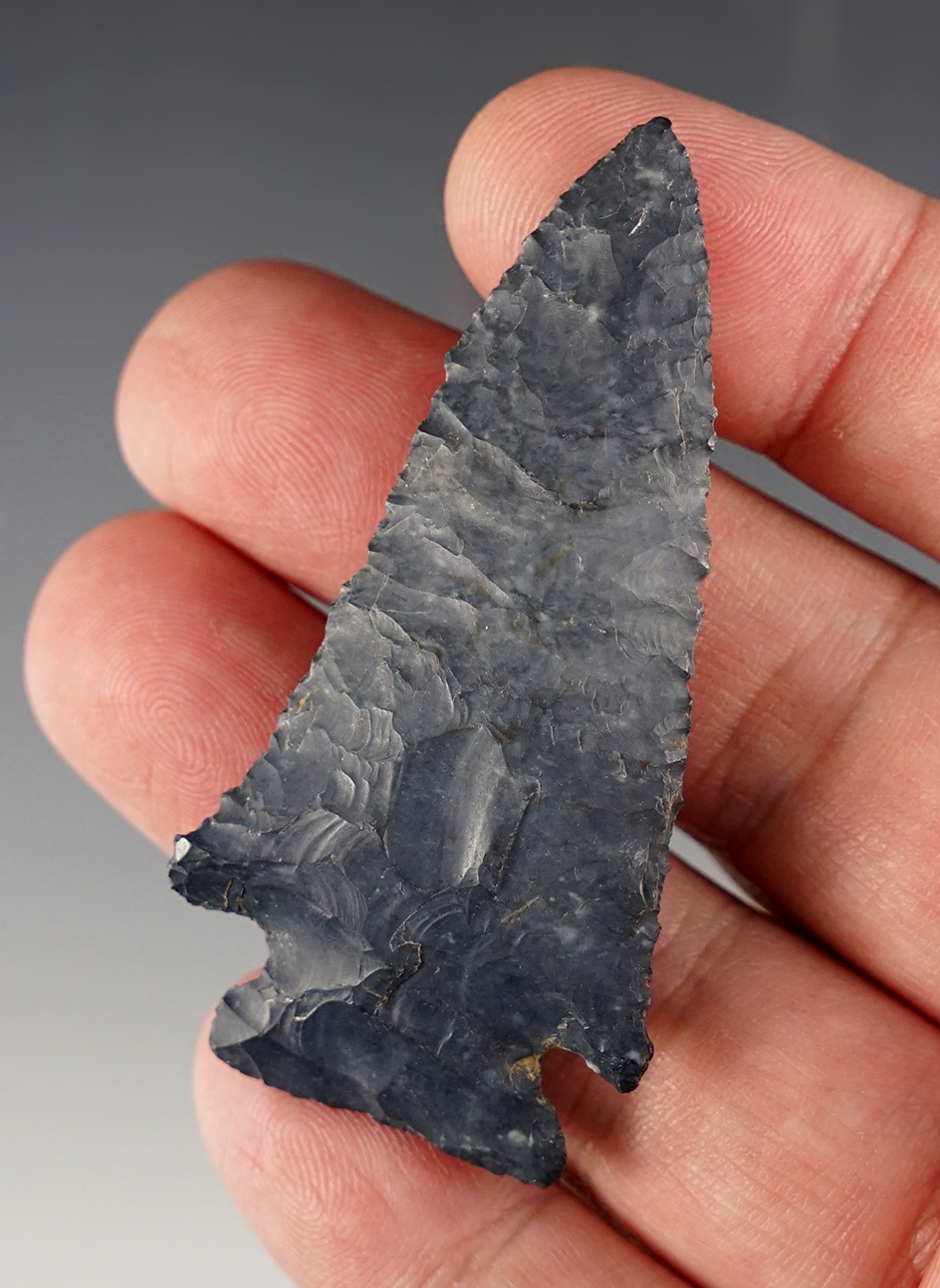 2 1/2" Archaic Cornernotch Point found in Fairfield Co, Ohio. Very fine workmanship and style.